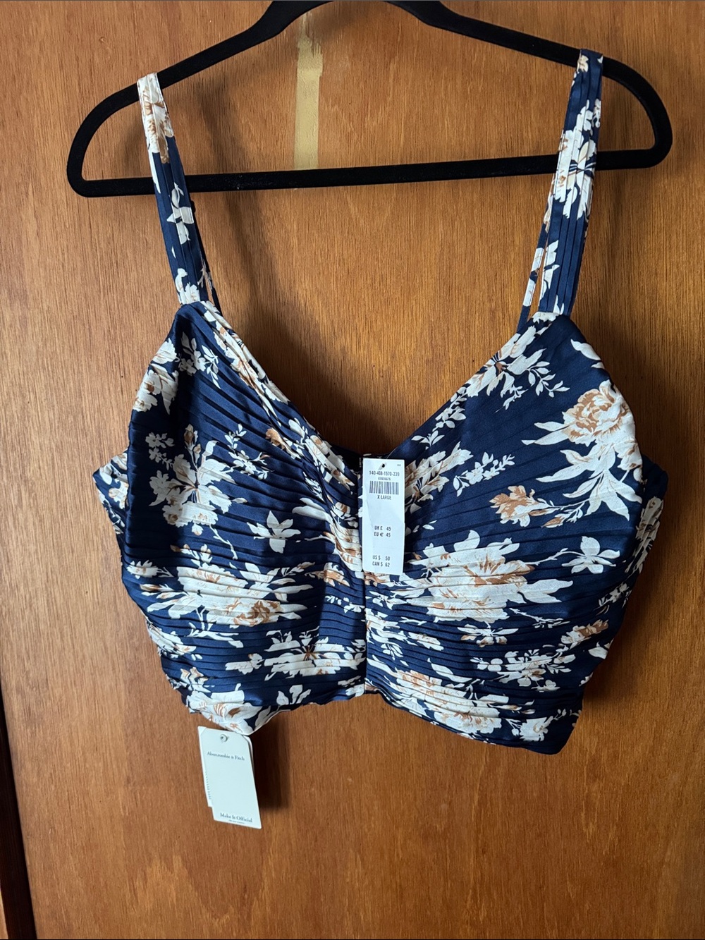 Abercrombie & Fitch Navy Floral Ruched Crop Cami